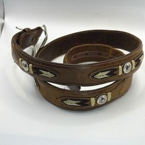 Tony Lama Mens Brown Leather Western Belt Feather Concho Buckle Size 38